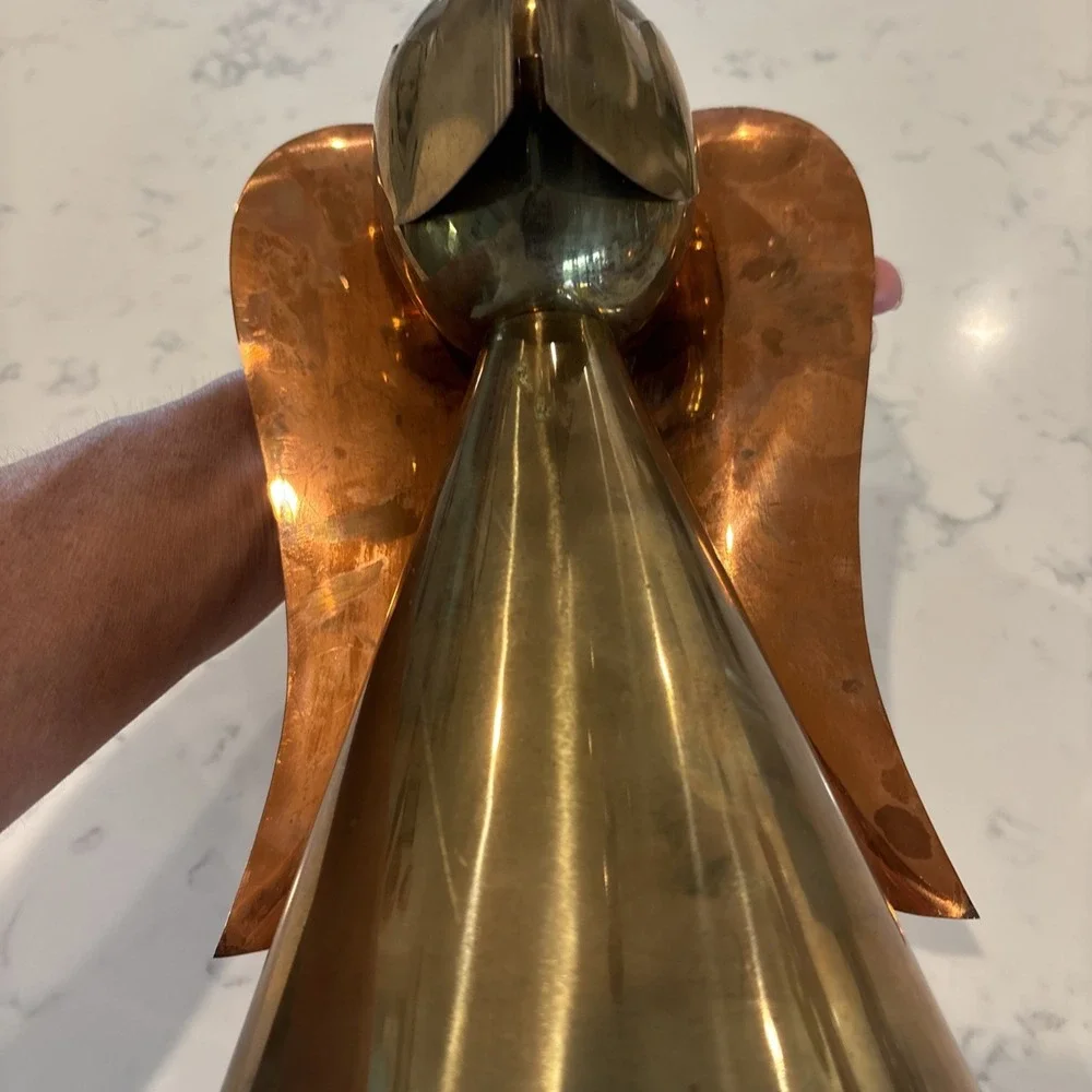 VTG Brass Copper Angel Candle Holder 12 Inch Mid-Century Modern Patina Hong Kong